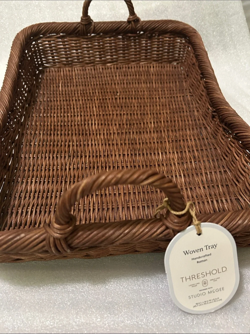 Studio McGee RARE Woven Vintage French Tray Wicker Rattan Rectangular